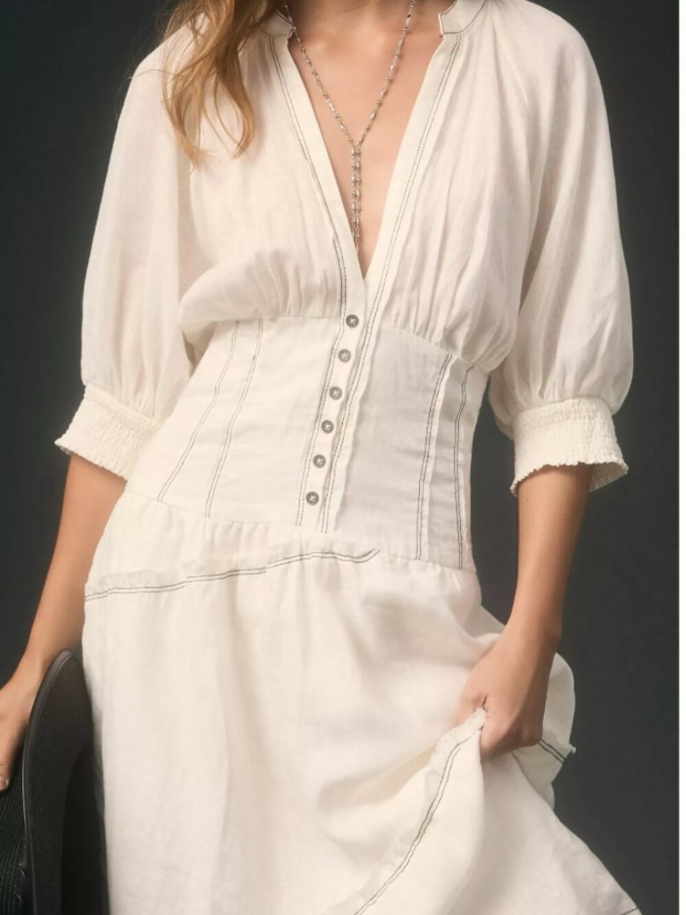 Anthropologie - V-Neck Corset Midi Shirt Dress  - Sz M - Picture 2 of 13